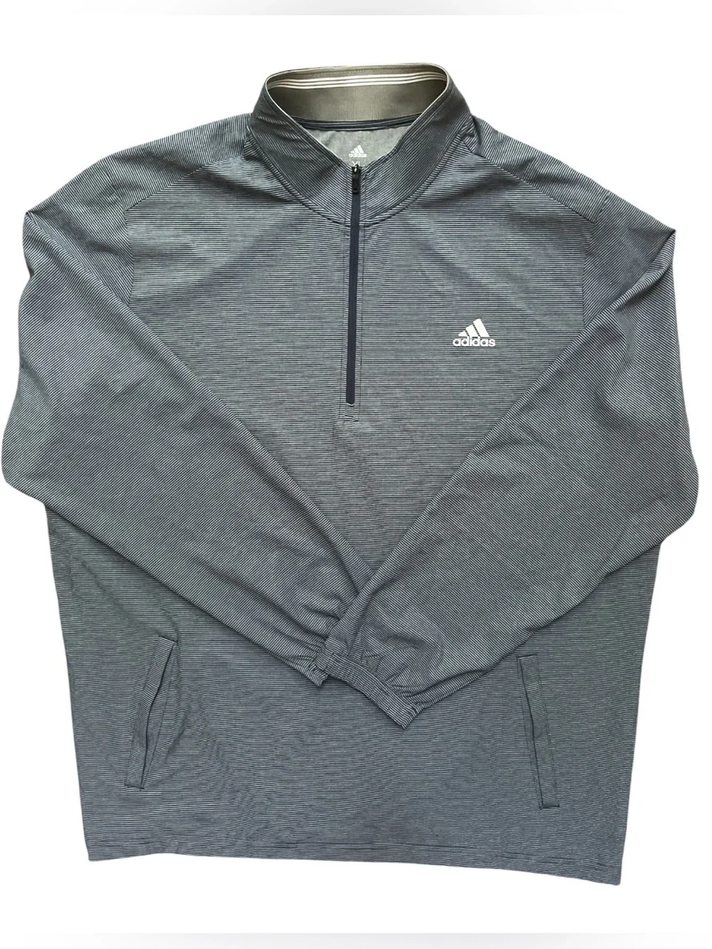 Adidas Men's XL Golf Quarter Zip Performance Mock Neck Gray Navy Stripes